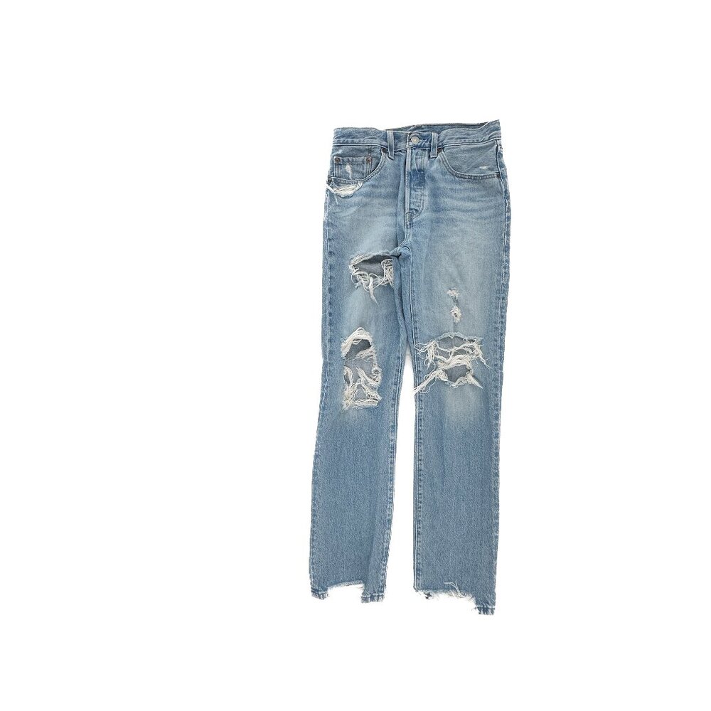 Levi's 501 Straight Button Fly Distressed Raw Hem‎ Women's size 26 Blue Jeans